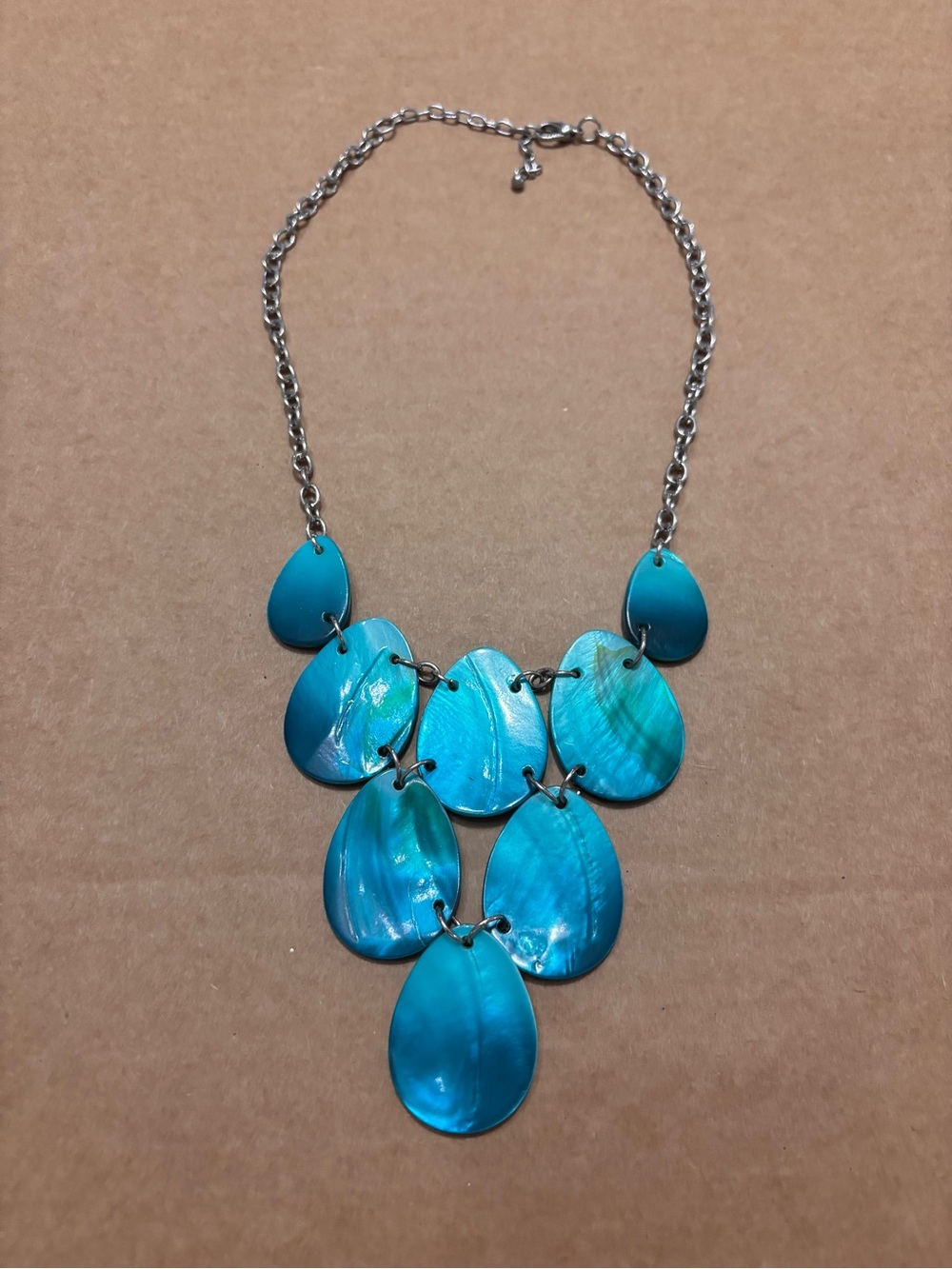 Mother of Pearl Shell Teal Blue Statement Necklace Womens OSFM